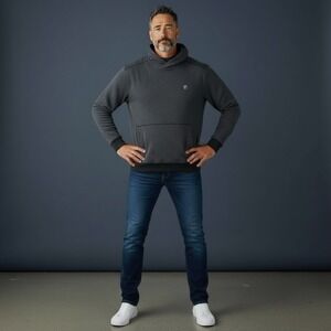 Born Primitive Mens Charcoal Textured Mock Neck Pullover Hoodie Sweatshirt Large